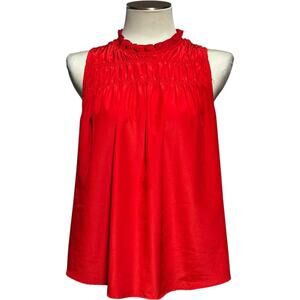 Joie Sleeveless Shirred Blouse Top Red Medium